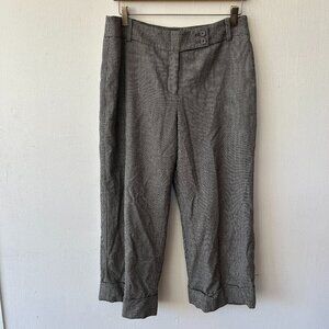 Ann Taylor Margo Dress Pants Womens 8 Black White Houndstooth Capri Wide Leg